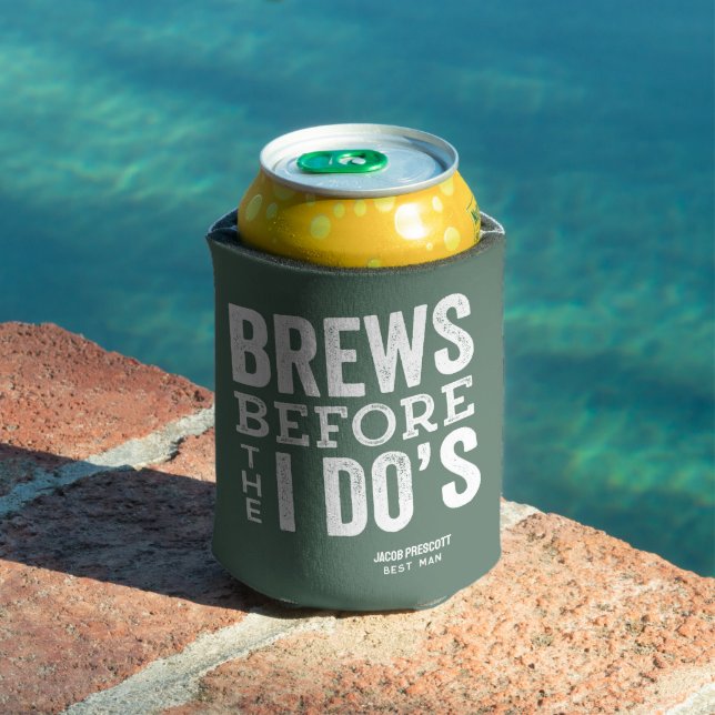 Brews before I Do's fun green personalised wedding Can Cooler (In Situ Pool)