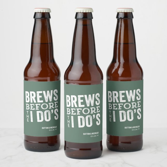 Brews before I Do's green personalised wedding Beer Bottle Label (Bottles)
