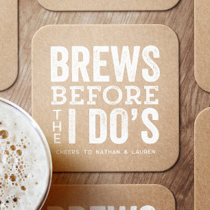 Brews before I do's kraft pre-wedding Square Paper Coaster