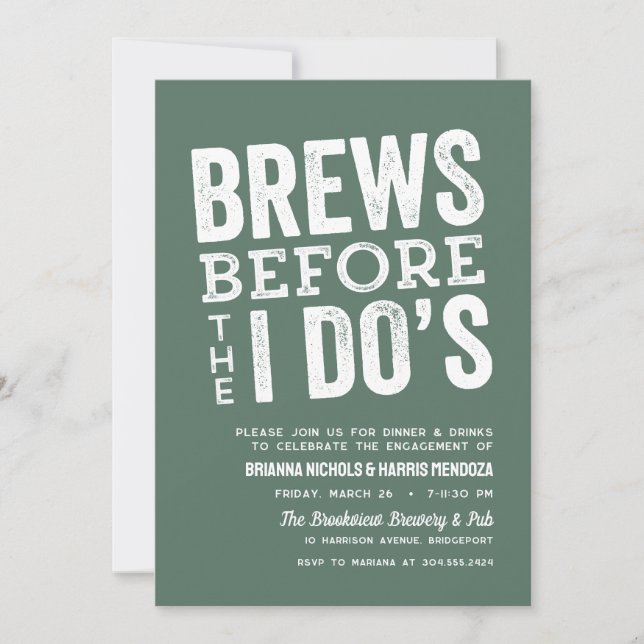 Brews before I Do's rehearsal dinner sage green Invitation (Front)
