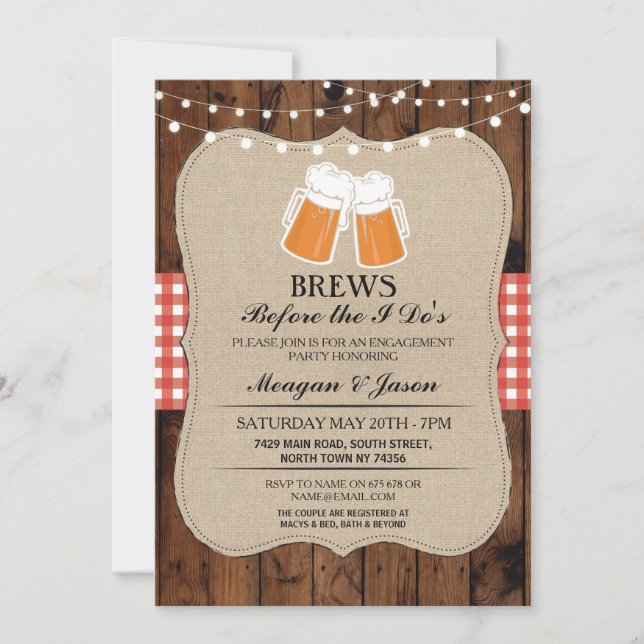 Brews Before The I Do's Red Couple's Shower Invite (Front)
