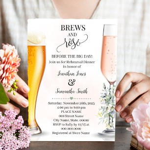 Brews & Rose Before Big Day Rehearsal Greenery Invitation