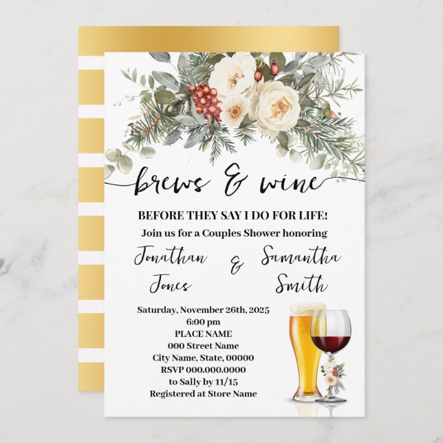Brews & Wine Before I do Winter Couples Shower Invitation (Front/Back)