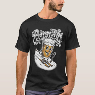 Brewski funny skiing beer glass retro cartoon T-Shirt