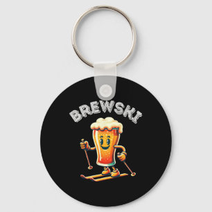 Brewski Winter Skiing Beer Ski Retro Cartoon Funny Key Ring