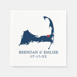 Brewster Cape Cod Map Blue and Moveable Red Heart Napkin