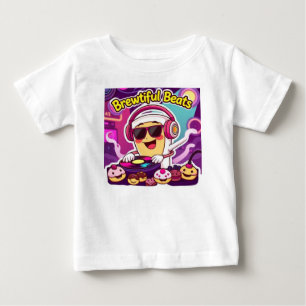 "Brewtiful Beats – DJ Coffee Cup Cartoon Sticker" Baby T-Shirt