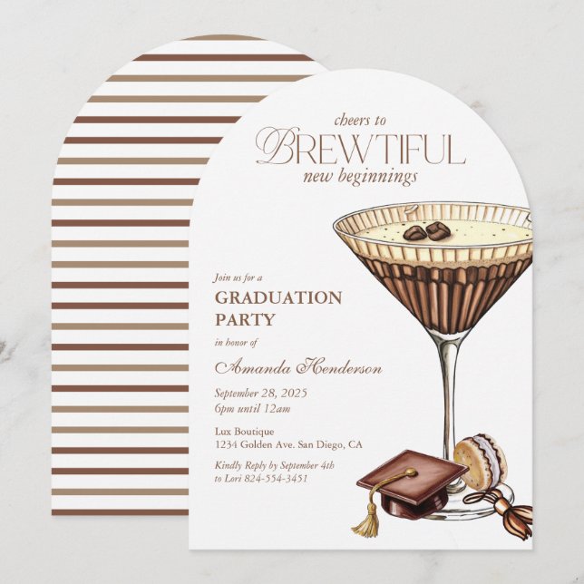 Brewtiful Espresso Martini Arched Graduation Invitation (Front/Back)
