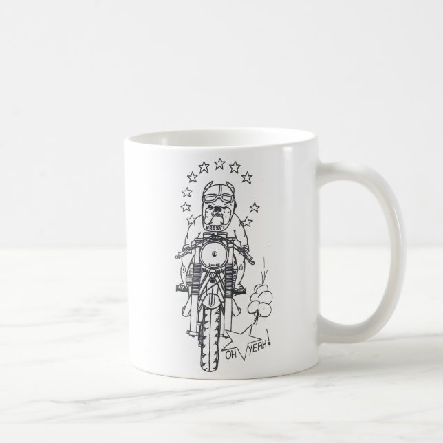 Brexit Dog Leaving Europe on Motorcycle both sides Coffee Mug (Right)