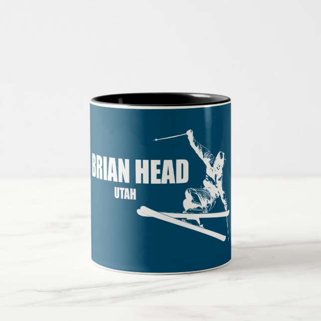 Brian Head Resort Utah Skier Two-Tone Coffee Mug (Center)