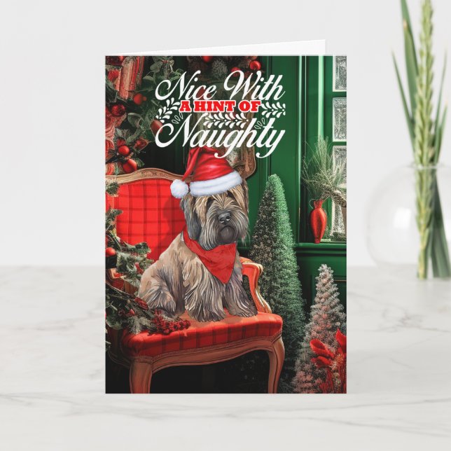 Briard Christmas Dog Naughty or Nice Holiday Card (Front)
