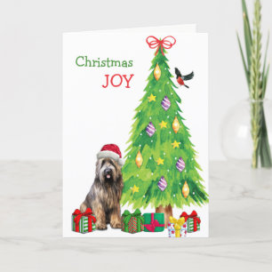 Briard Dog, Bird and Christmas Tree Holiday Card
