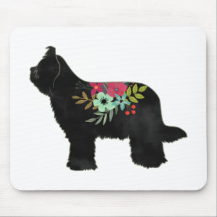 Briard Dog Breed Boho Floral Silhouette Mouse Mat