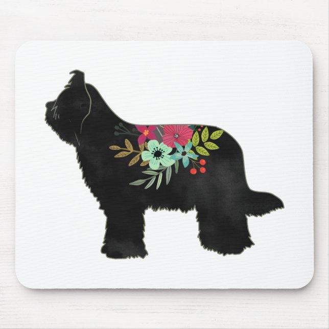 Briard Dog Breed Boho Floral Silhouette Mouse Mat (Front)