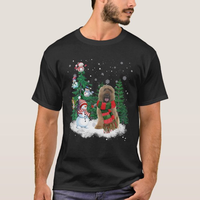 Briard Dog Christmas Snowman Xmas Tree Pajama T-Shirt (Front)