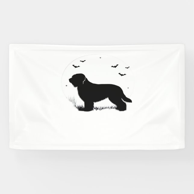 Briard Dog – Halloween Moon Silhouette Oversized T Banner (Horizontal)