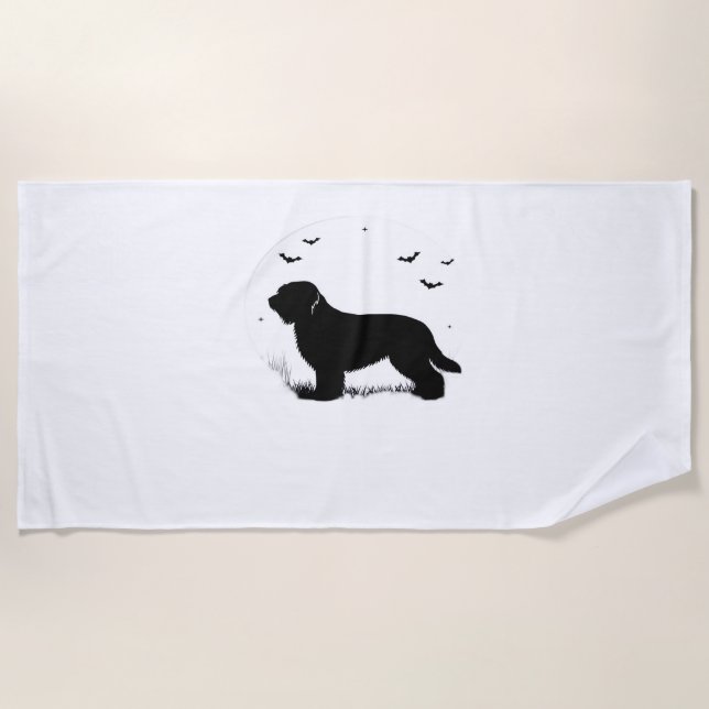 Briard Dog – Halloween Moon Silhouette Oversized T Beach Towel (Front)