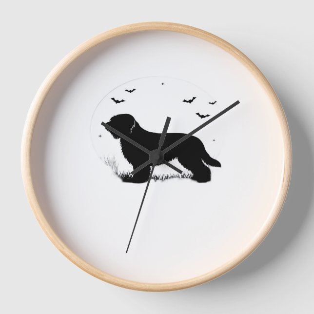 Briard Dog – Halloween Moon Silhouette Oversized T Clock (Front)