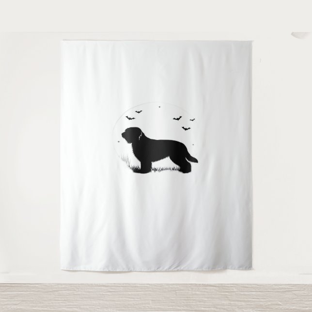 Briard Dog – Halloween Moon Silhouette Oversized T Tapestry (Front)