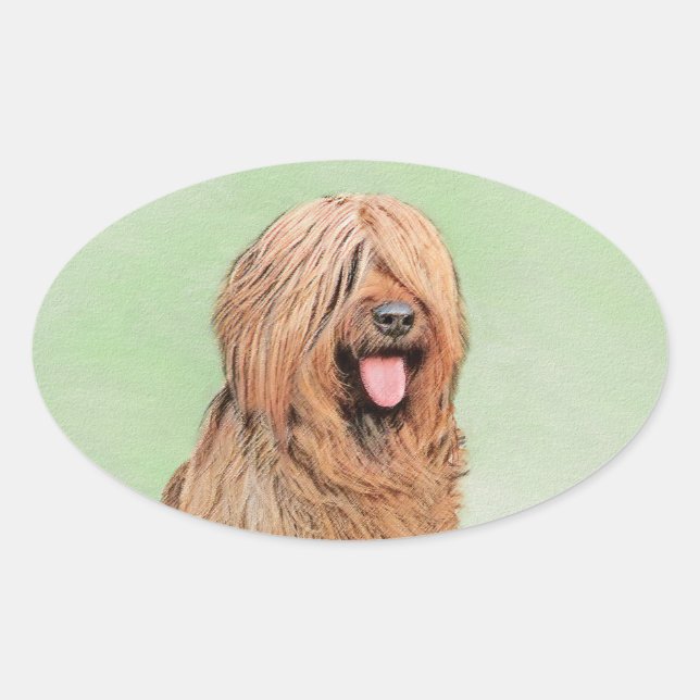 Briard Painting - Cute Original Dog Art Oval Sticker (Front)