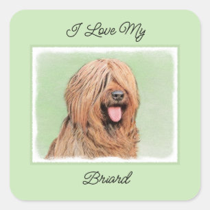 Briard Painting - Cute Original Dog Art Square Sticker