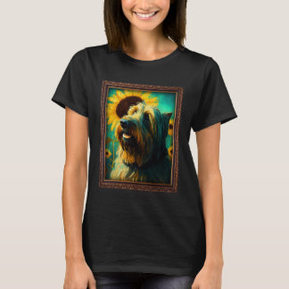 Briard Painting Sunflower Flower Mom Women Floral  T-Shirt