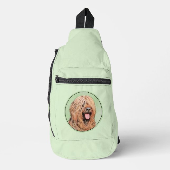 Briard Painting Tawny Black Overlay Cute Dog Art Sling Bag (Front)
