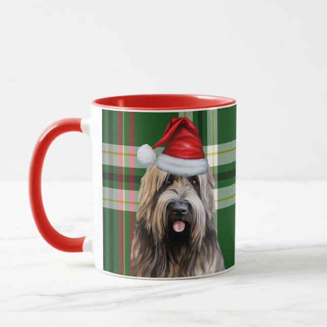 Briard Shepherd Dog Green Holiday Plaid Christmas Mug (Left)
