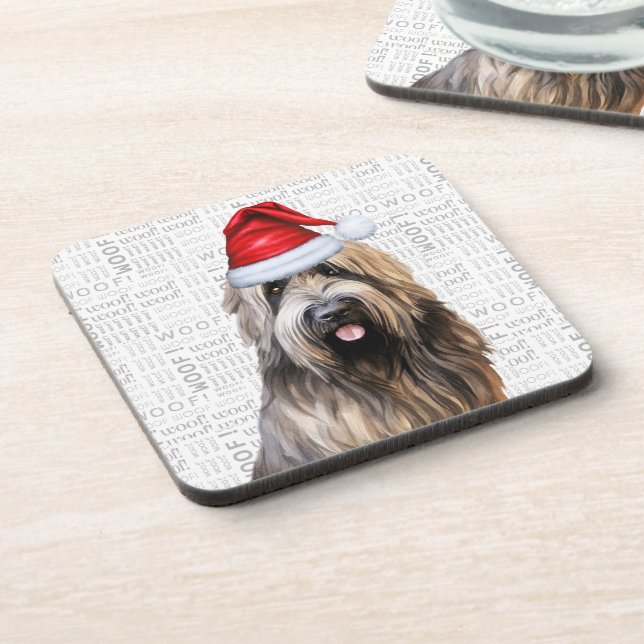 Briard Shepherd Dog Woof Word Art Holiday Coaster (Left Side)