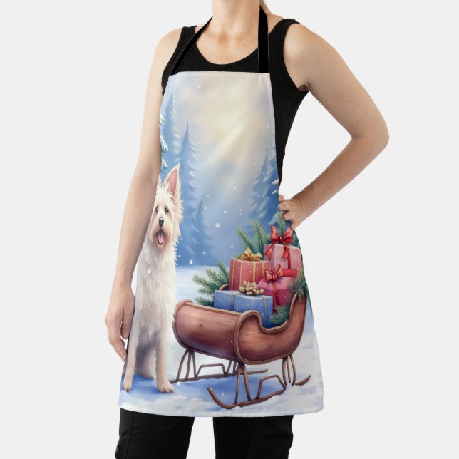 Briard Vintage Sleigh Winter Christmas Art Apron (Insitu)