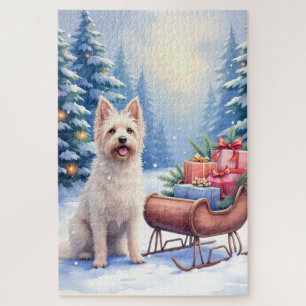 Briard Vintage Sleigh Winter Christmas Art Jigsaw Puzzle