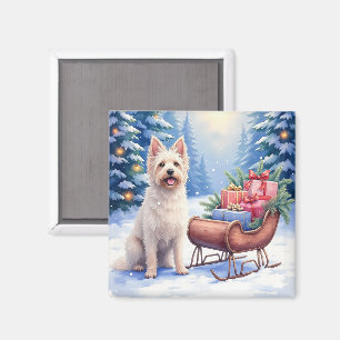 Briard Vintage Sleigh Winter Christmas Art Magnet