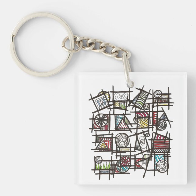 Bric A Brac-Abstract Geometric Ink Doodle Art Key Ring (Front)