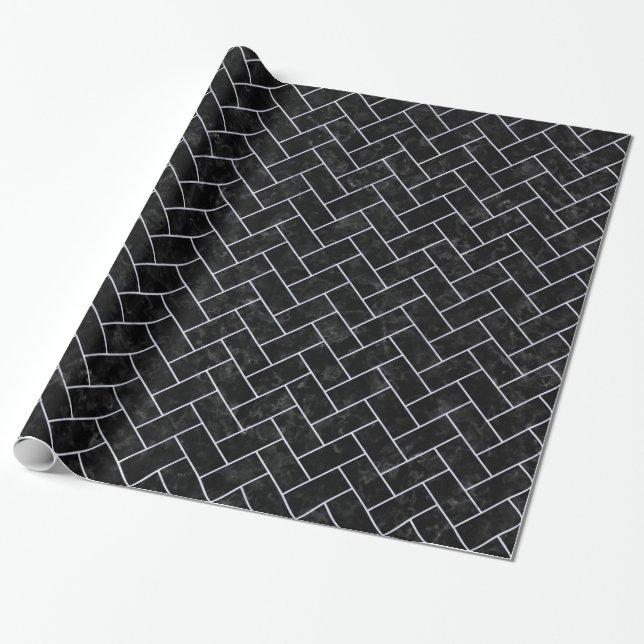 BRICK2 BLACK MARBLE & WHITE MARBLE WRAPPING PAPER (Unrolled)