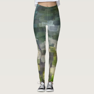 Brick Abstract Summer Green Leggings