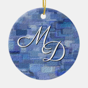 Brick Abstract Winter Blues Monogragram Ornament