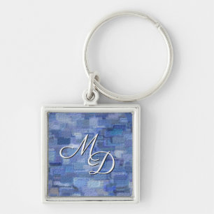 Brick Abstract Winter Blues Square Keychain