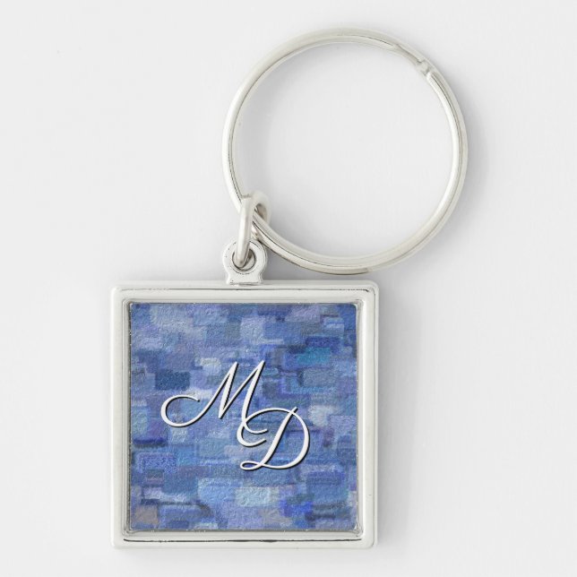 Brick Abstract Winter Blues Square Keychain (Front)