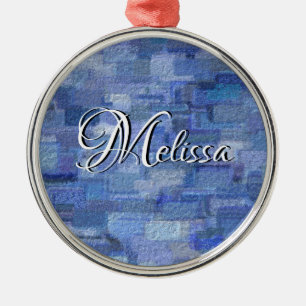 Brick Abstract Winter Blues with Name Ornament