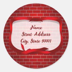 Brick and Red Ribbon w/Tag Christmas Classic Round Sticker