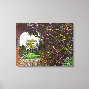 BRICK ARCHED DOORWAY/VINE COVERED BRICK WALL CANVAS PRINT