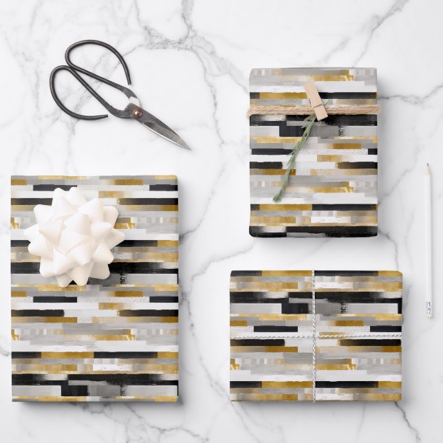 Brick Bond Brushstrokes Geometric Pattern Wrapping Paper Sheet (Front)