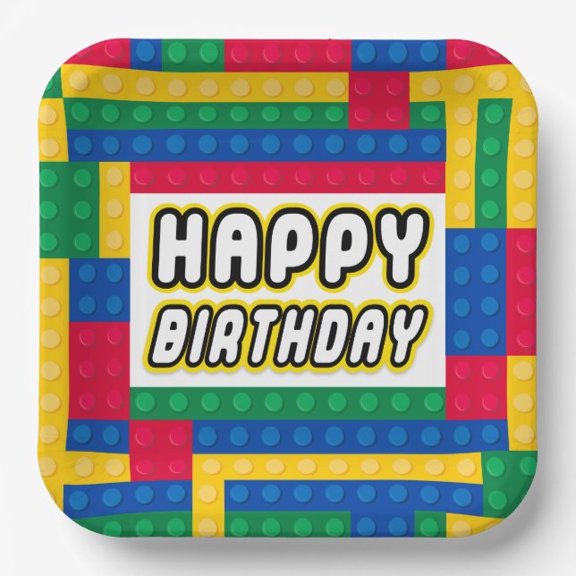 Brick Builder Birthday 9" paper plate (Front)