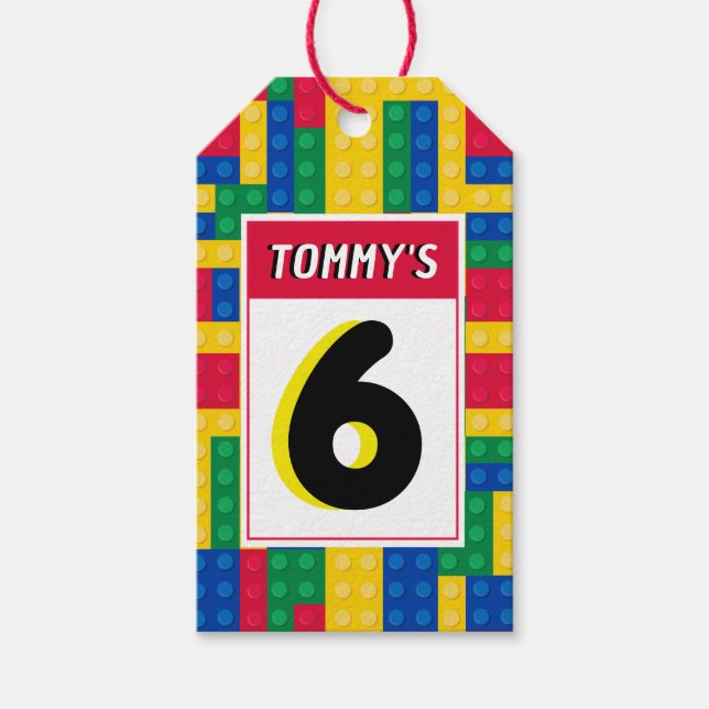 Brick Builder Customizable Birthday FAVOR TAG (Front)