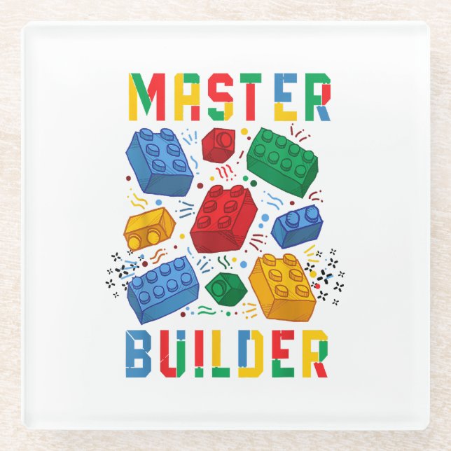 Brick Builder Funny Blocks Building Master Builder Glass Coaster (Front)