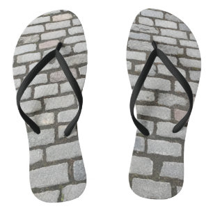 Brick Cobblestone Street Pathway Nature Photograph Flip Flops