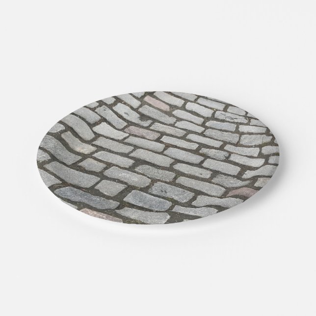 Brick Cobblestone Street Pathway Nature Photograph Paper Plate (Angled)