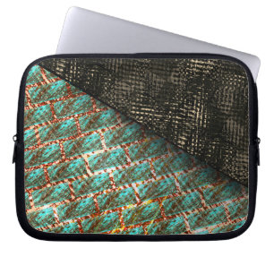 Brick effect light blue spotted, dark brown detail laptop sleeve