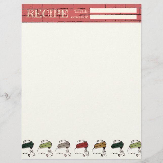 Brick electric mixer cookbook recipe letterhead (Front)