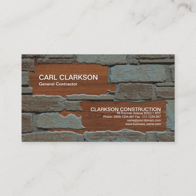Brick Masonry Works Elegant Wood Grain Contractor Business Card (Front)
